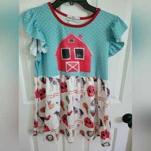 Adorable Sweetness Girls Dress Farm Animal Barn Print Ruffle Sleeve Size 12